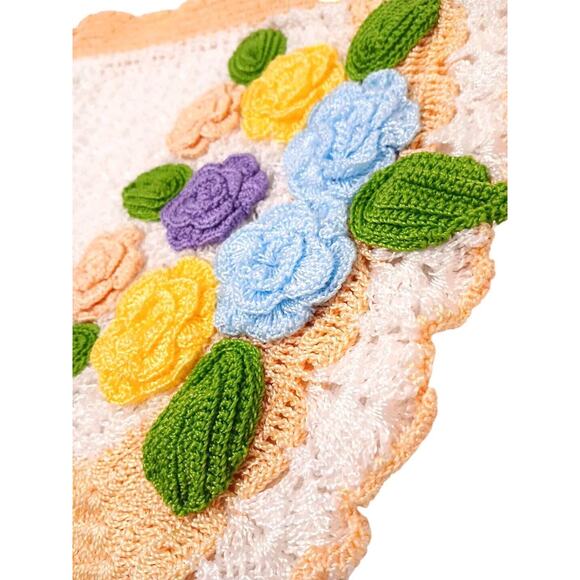 Colorful Crochet Lace 38x17 Rose DRESSER Doiley Tablecoth Grannycore Cottagecore - Picture 2 of 8